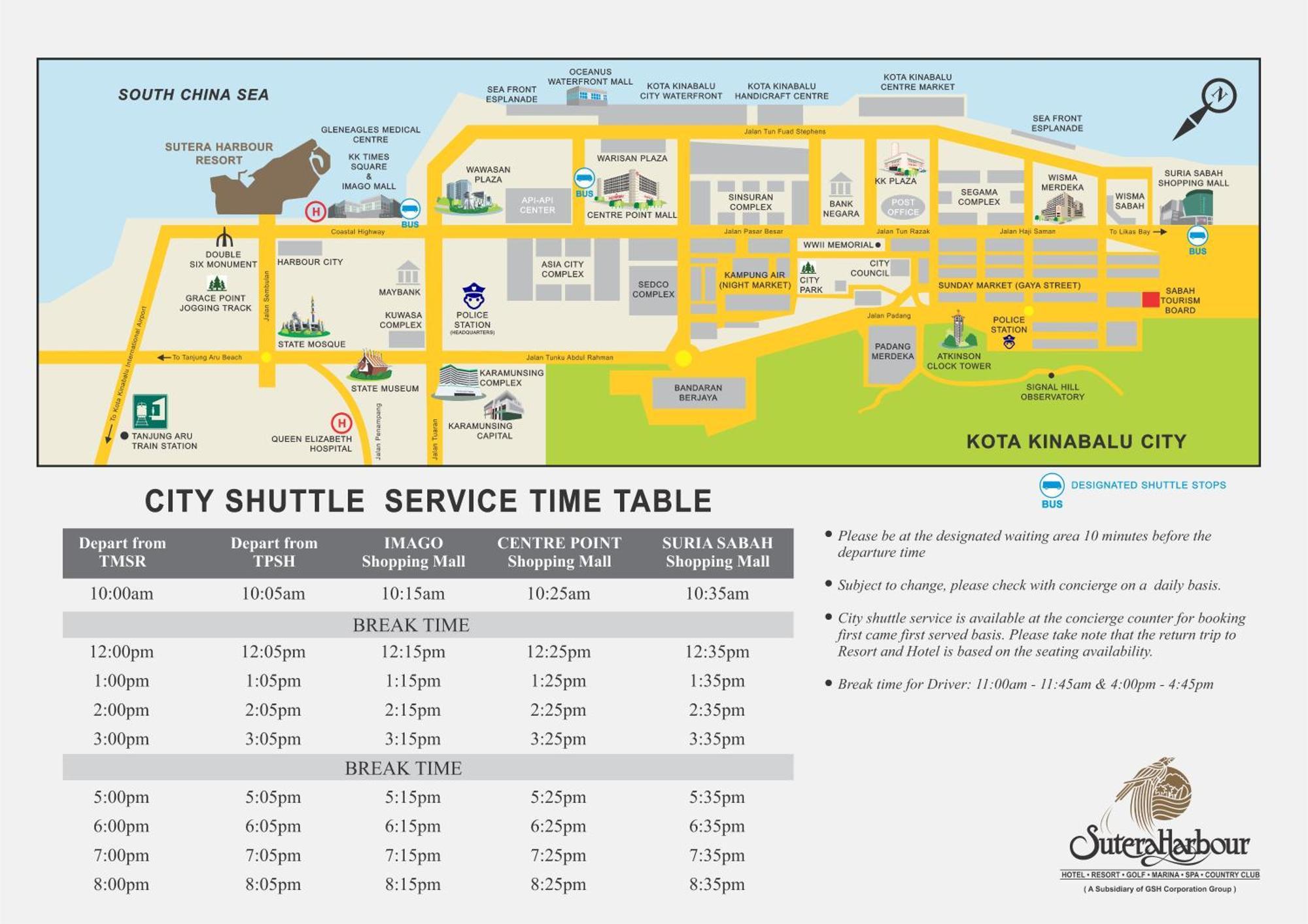 太平洋丝绸酒店 亞庇 外观 照片 City Shuttle Service Timetable